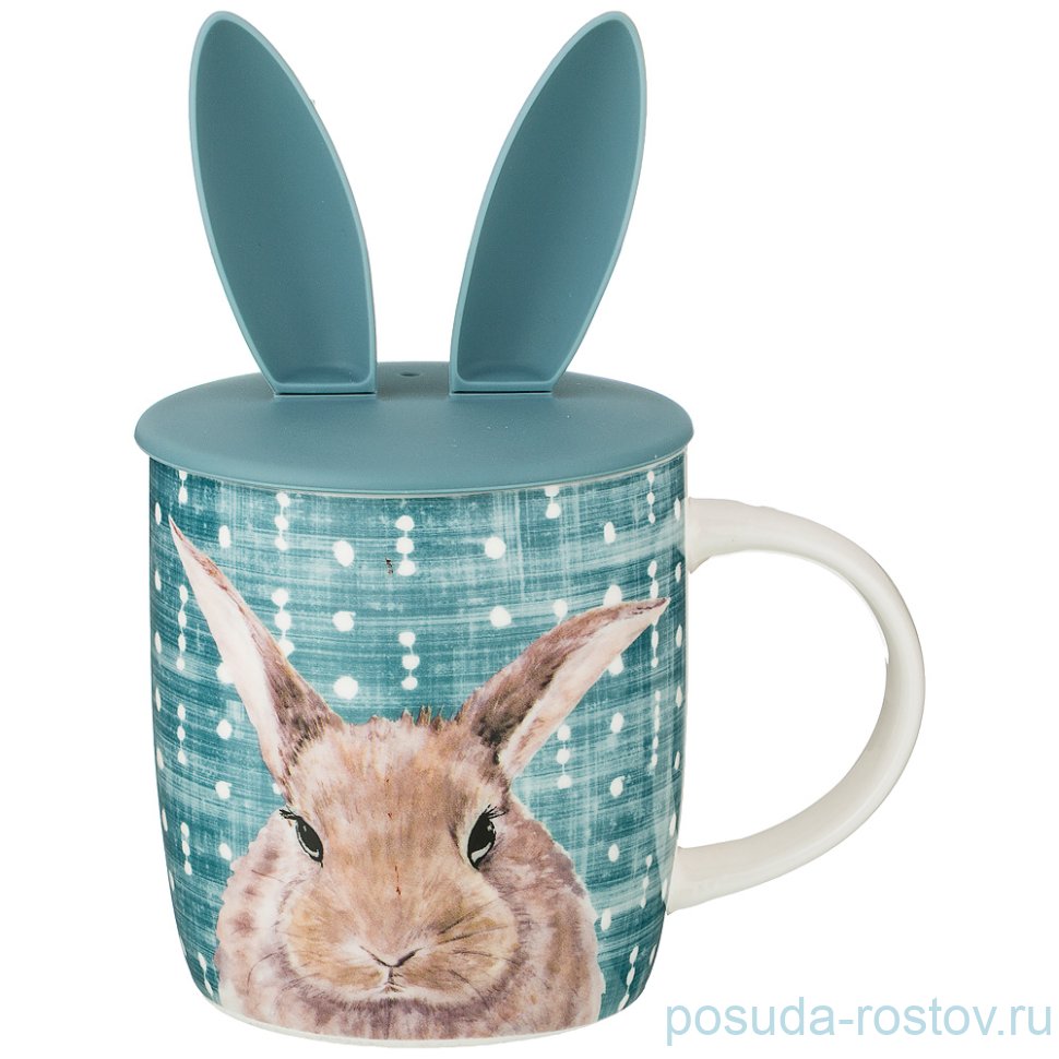 Кружка 420 мл с силиконовой крышкой синяя "лесная сказка" / 210556