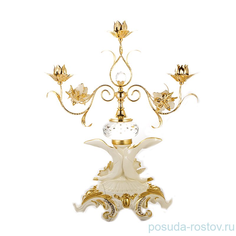 Подсвечник 3 рожковый 45 см "Чевик /Белая роза" / 156440 Подсвечник 3 рожковый 45 см "Чевик /Белая роза" / 156440