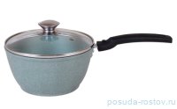 Ковш 18 см со стеклянной крышкой антипригарное покрытие 1,5 л &quot;Kukmara /Фисташковый мрамор&quot; / 164888