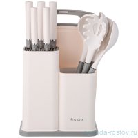 Набор agness из 12пр: 5 ножей,доска,подставка,половник,ложка,лопатка,шумовка,ложка для спагетти / 362121