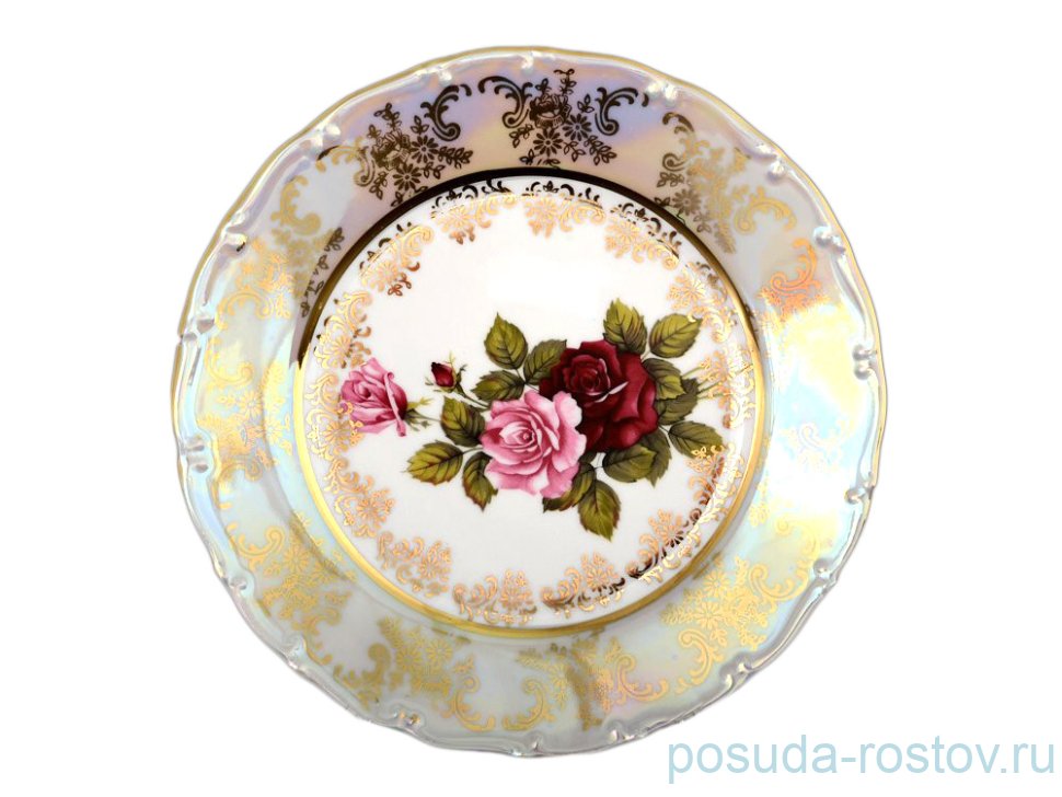 Набор тарелок 17 см 6 шт  Bohemia Porcelan Moritz Zdekauer 1810 s.r.o. "Офелия /Роза перламутр" / 027436