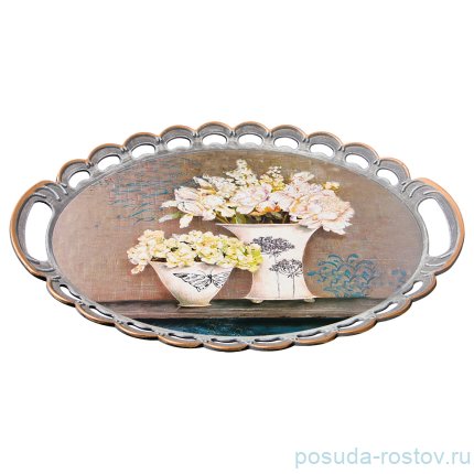 Поднос 45 х 32 см овальный с ручками &quot;Старинный прованс&quot; / 186040