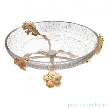 Блюдо 19 х 6 см круглое н/н &quot;Лист орхидея /золото&quot; / 333841