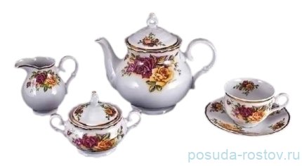 Чайный сервиз на 6 персон 15 предметов &quot;Офелия /Две розы&quot; / 046431