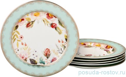 Набор тарелок 20 см 6 шт &quot;Шиповник /Минт /золото&quot; / 189683
