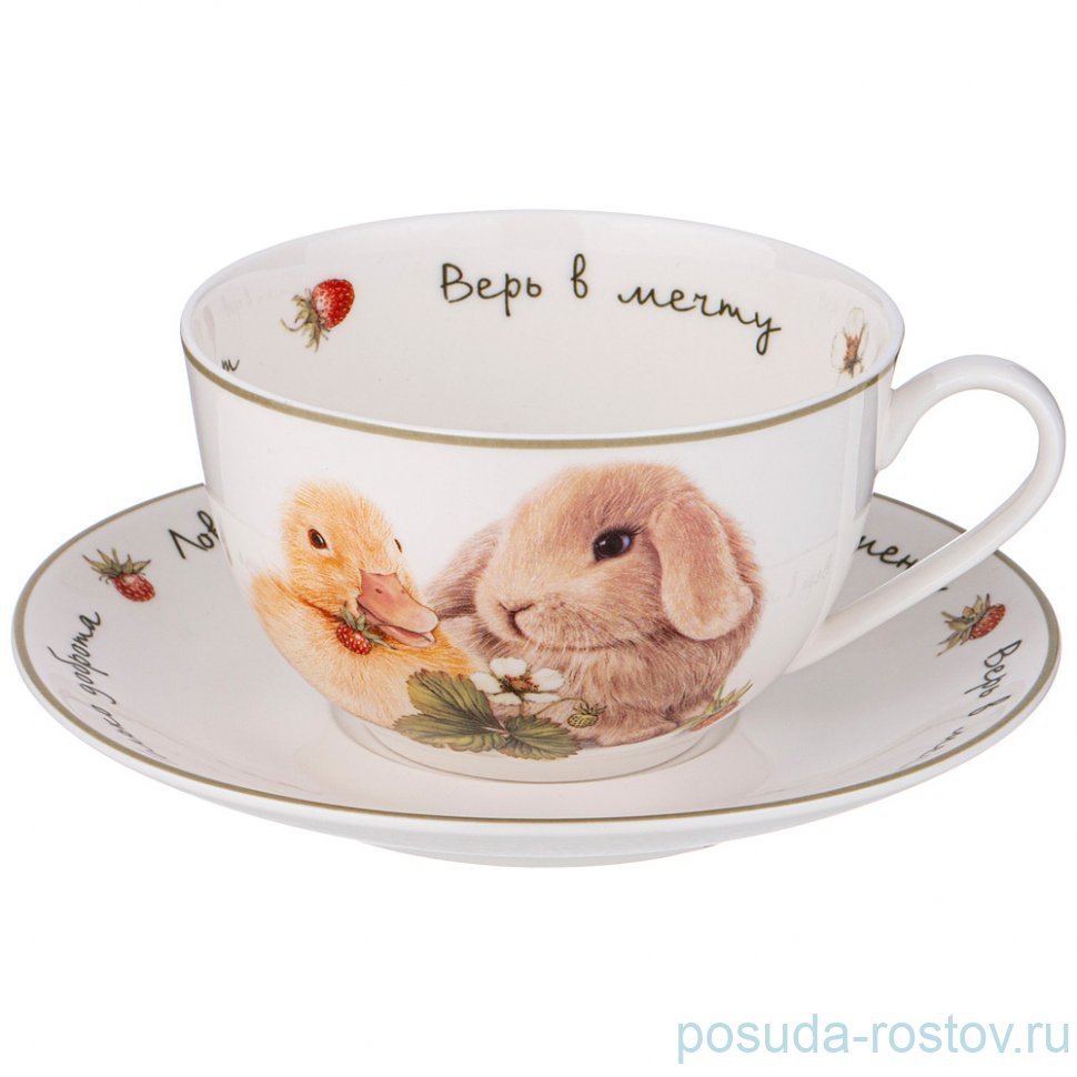 Чайная пара 300 мл "Лови счастье /Кролик и утёнок" / 338153 Чайная пара 300 мл "Лови счастье /Кролик и утёнок" / 338153