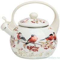 Чайник 2,2 л эмалированный со свистком индукционное дно &quot;Лесная сказка /Снегири&quot; / 379297