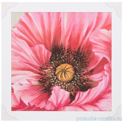 Постер 50 х 50 см &quot;Мак&quot; /рамка белая с текстурой / 270181