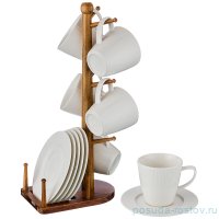 Набор чайных пар 200 мл 6 шт на деревянной подставке &quot;native&quot; / 188473