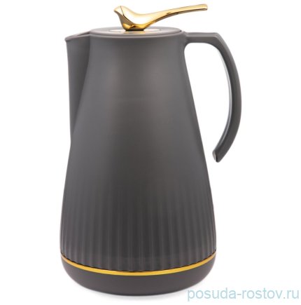 Термос 950 мл со стеклянной колбой крышка с клапаном серый Agness / 380079