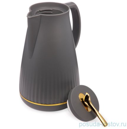 Термос 950 мл со стеклянной колбой крышка с клапаном серый Agness / 380079