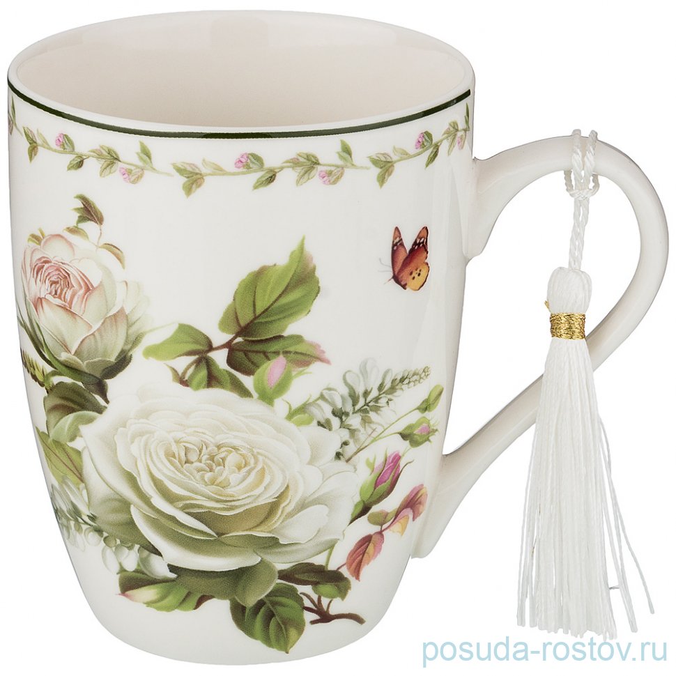 Кружка 330 мл "белые розы и бабочки" / 195462