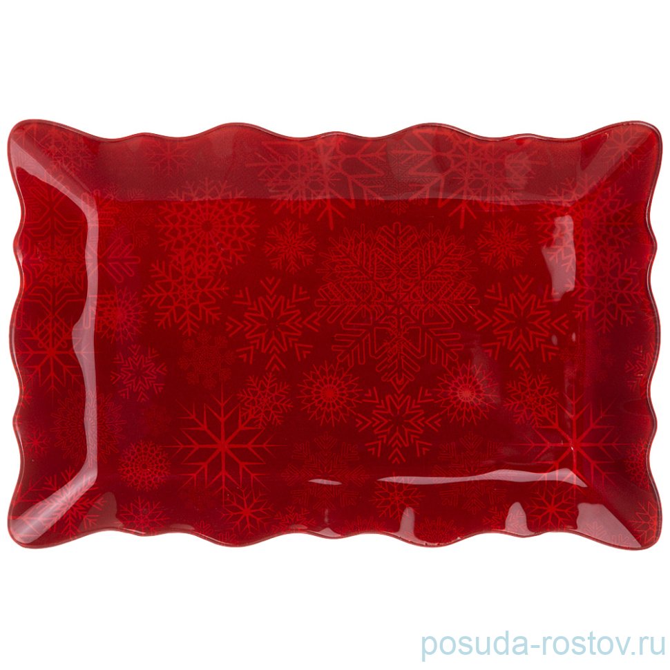 Блюдо 25 см прямоугольное красное "Новогодний калейдоскоп /Снежинки" / 268481