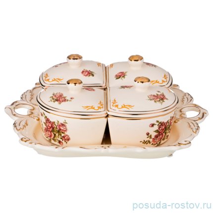 Менажница 4-х секционная &quot;корейская роза&quot; / 194505