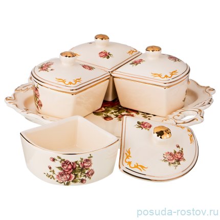 Менажница 4-х секционная &quot;корейская роза&quot; / 194505