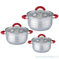 Набор кастрюль 6 предметов (1,8/3,7/5,7 л) со стеклянными крышками силиконовые ручки &quot;agness&quot; / 214449