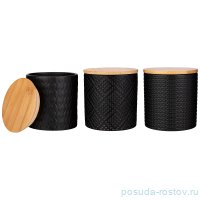 Набор банок для сыпучих продуктов 430 мл 3 шт с бамбуковой крышкой 10 х 10 х 10,5 см чёрные / 255016
