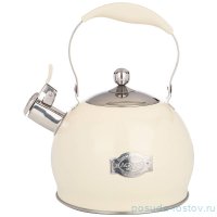 Чайник 3 л со свистком индукционое капсульное дно складывающаяся ручка слоновая кость &quot;agness&quot; / 272522