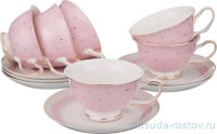 Набор чайных пар 200 мл 6 шт &quot;Золотой горох на розовом&quot; / 189667