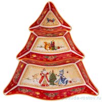 Менажница 3-х секционная 24 х 24 х 3 см Ёлка красная &quot;С Новым годом! /Дед мороз и Снегурочка&quot; / 254435