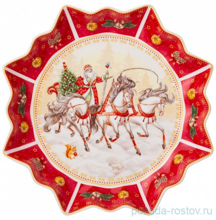 Блюдо 26 см фигурное красное &quot;с новым годом! /русская тройка&quot; / 254427