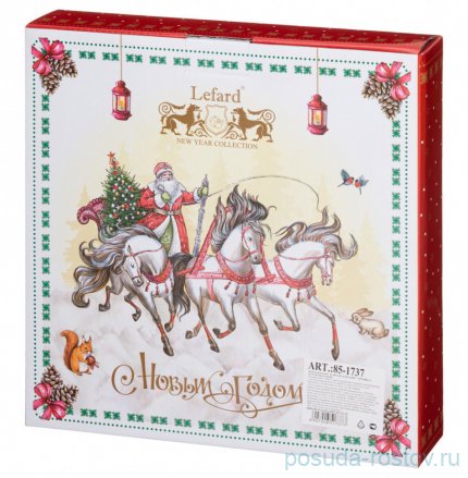 Блюдо 26 см фигурное красное &quot;с новым годом! /русская тройка&quot; / 254427