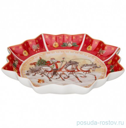 Блюдо 26 см фигурное красное &quot;с новым годом! /русская тройка&quot; / 254427