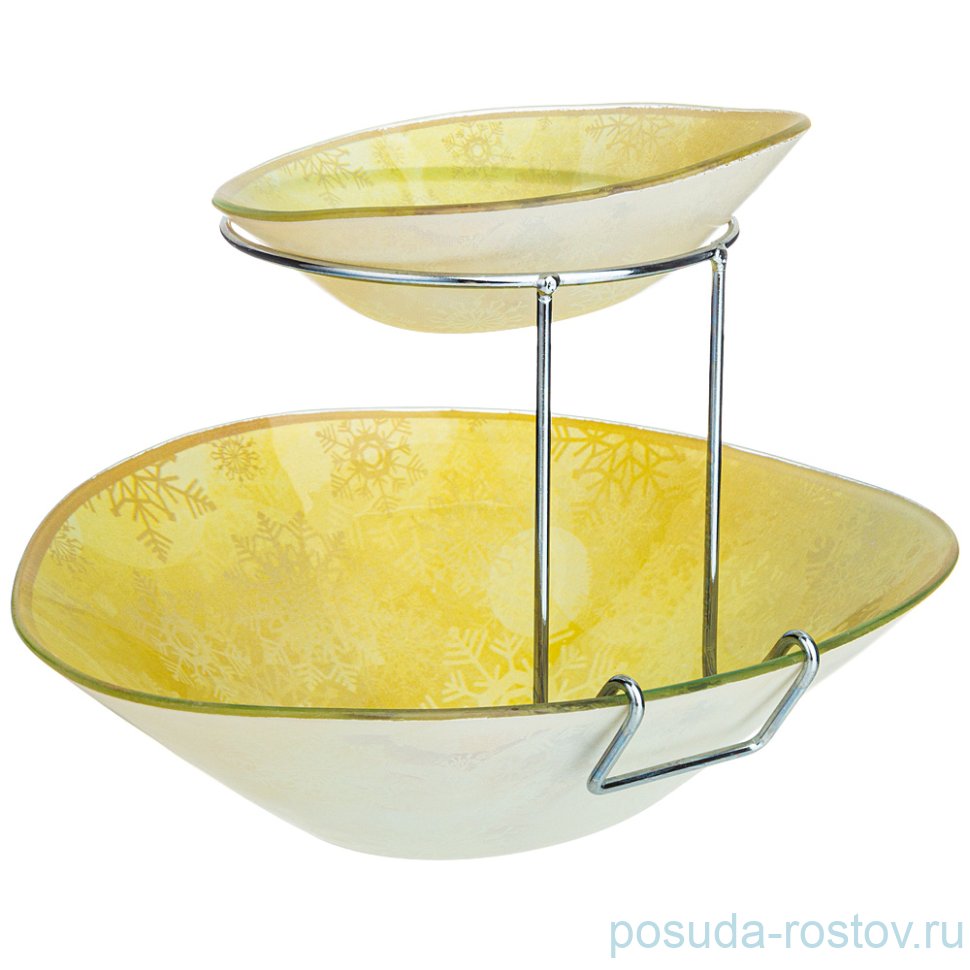 Салатник двойной (15, 25 см) жёлтый "новогодний калейдоскоп /снежинки" / 268455