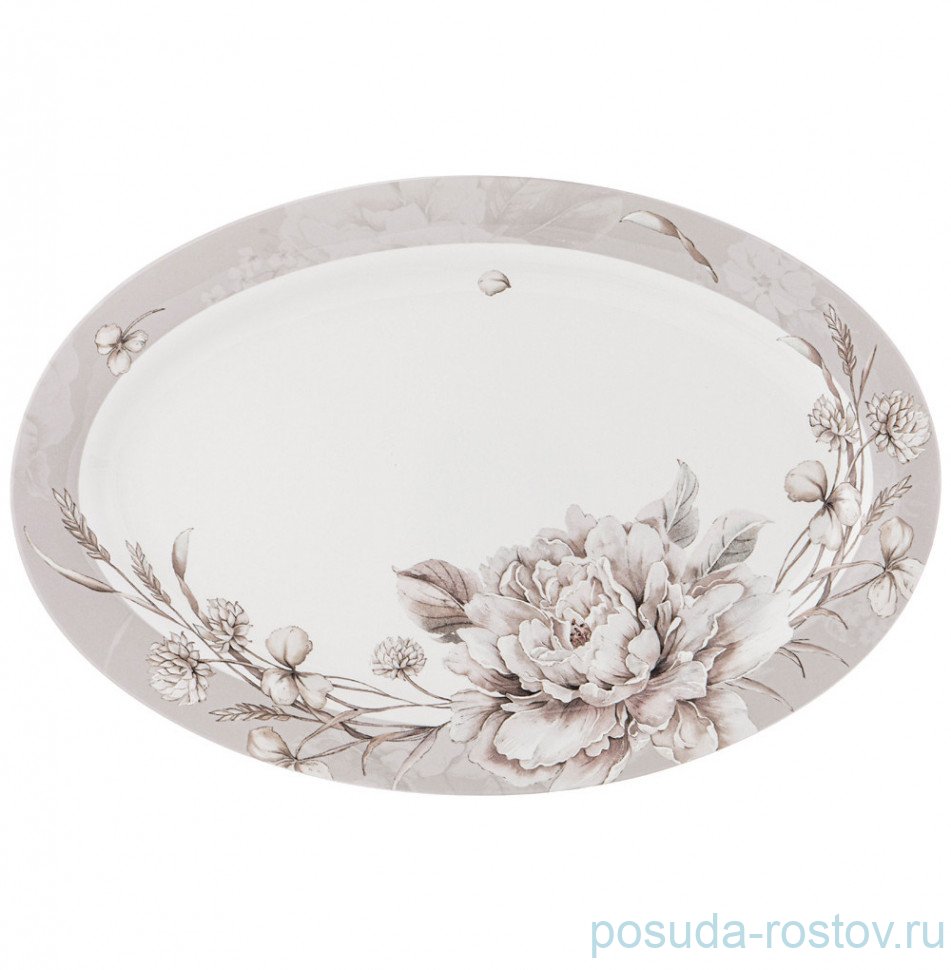 Блюдо 36 х 24 см овальное серое "White flower" / 236286 Блюдо 36 х 24 см овальное серое "White flower" / 236286