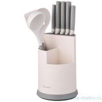 Набор agness из 9пр: 5 ножей, половник, лопатка и шумовка, подставка, цвет: серый / 362119