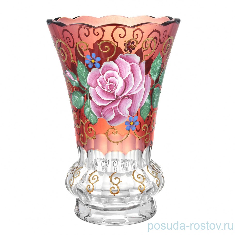 Ваза для цветов 23 см красная "Роза /Роспись" / 333458