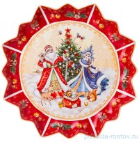 Блюдо 38 см фигурное красное &quot;С новым годом! /Дед Мороз и Снегурочка&quot; / 267335