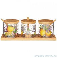 Набор банок для сыпучих продуктов 8 х 8 см с ложками на подставке 10 предметов &quot;прованс /лимоны&quot; / 290884