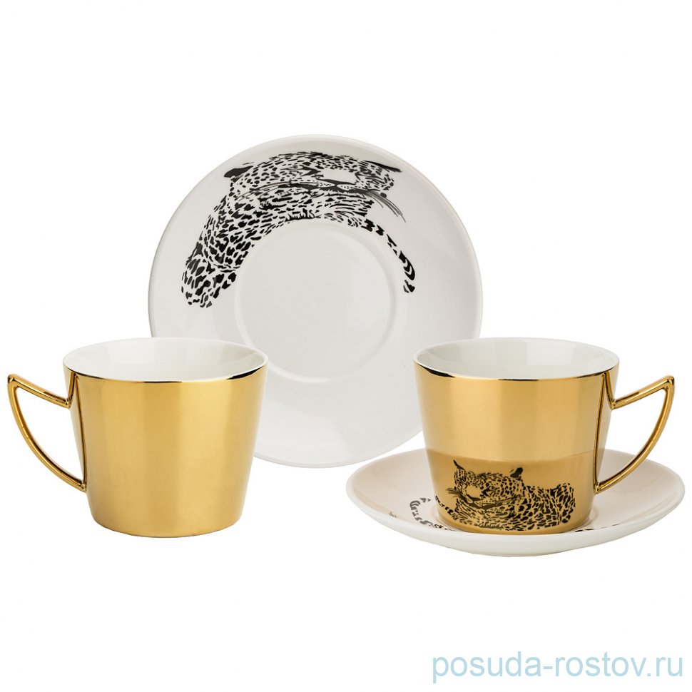 Набор чайных пар 220 мл 2 шт золотой "LEOPARD" / 229554