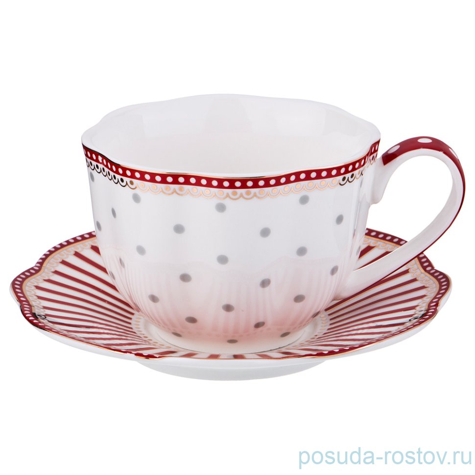 Чайная пара 250 мл 1 шт "Горох /Красная окантовка" / 189719