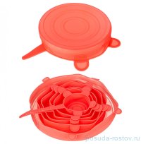 Набор крышек (6/9/11/14/16/19 х 3 см) 6 шт универсальные силиконовые круглые красные / 231621