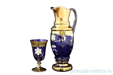 Набор для воды 7 предметов (кувшин + 6 бокалов) &quot;Лепка /синий&quot; / 087829