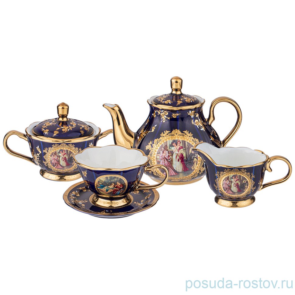 Чайный сервиз на 6 персон 15 предметов "кобальт /светское общество" / 251175